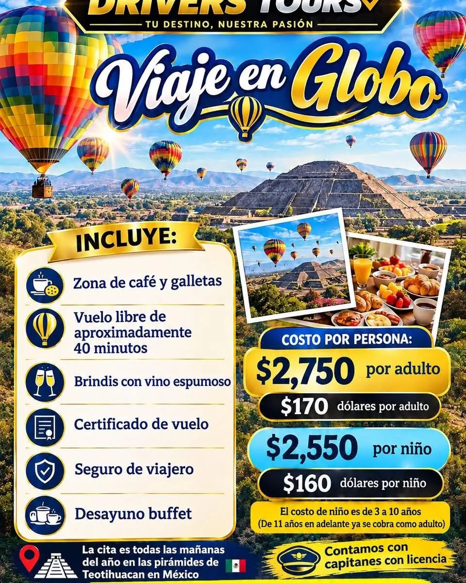 Promoción de vuelo en globo por Teotihuacán